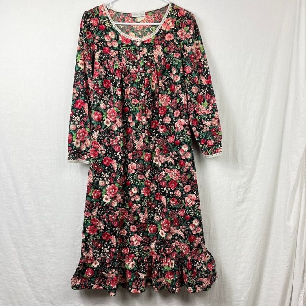 90s Willow Creek Long Sleeve Maxi Dress Nightie Womens M Floral Cottage Modest